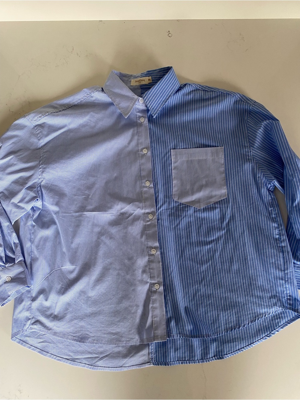 Women’s Two-Tone Blue Stripe Oversized Button-Up Shirt